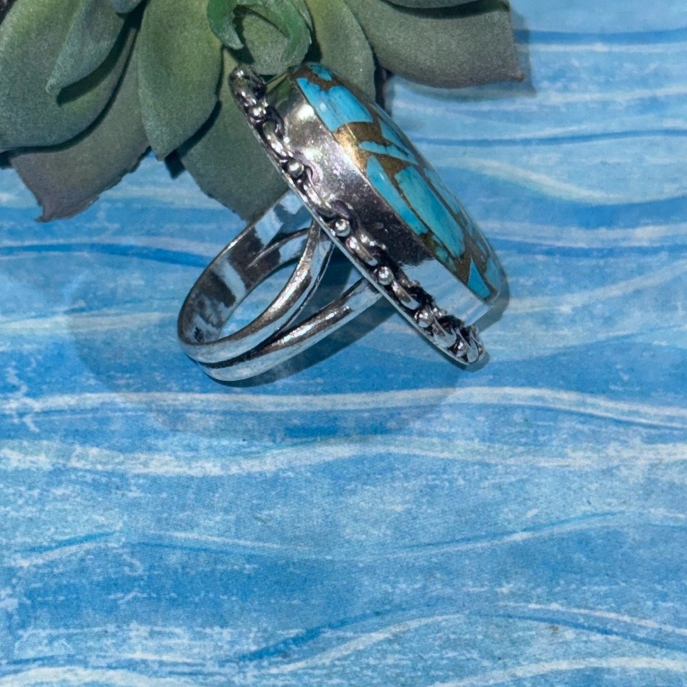 Copper Turquoise Silver Ring - image 5